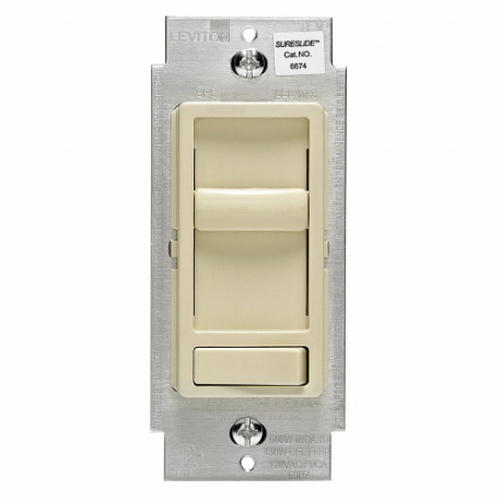 LEVITON 6674-P0I Lighting Di mmer, CFL/Halogen/Incandescent/LED, 1-Pole/3-Way, 120V AC, Ivory, Di mmer | CR9HBU 791DY2