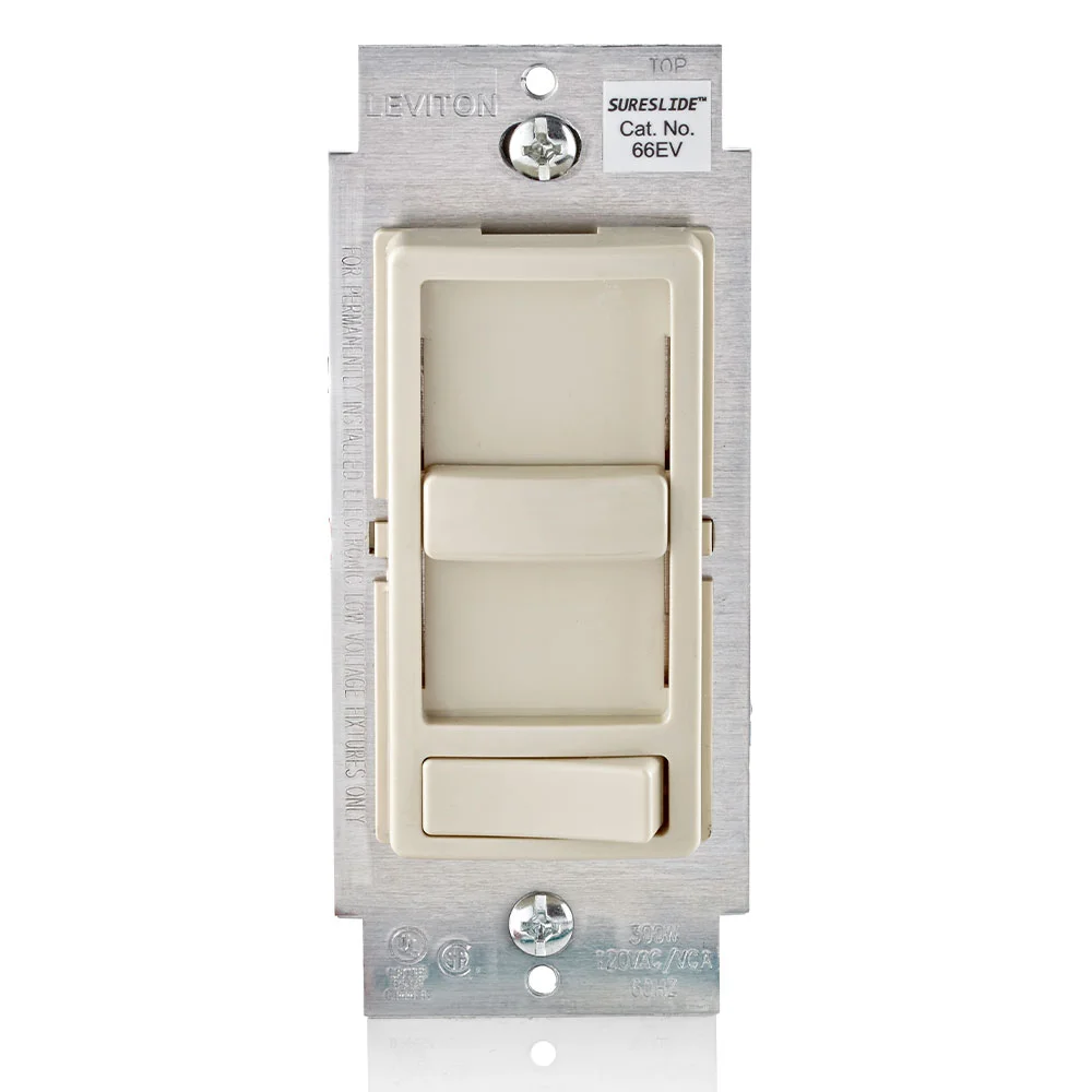 LEVITON 66EV-10T Lighting Di mmer, ELV, 1-Pole/3-Way, 120V AC, 300W, Light Almond | CR9HAY 791DY7