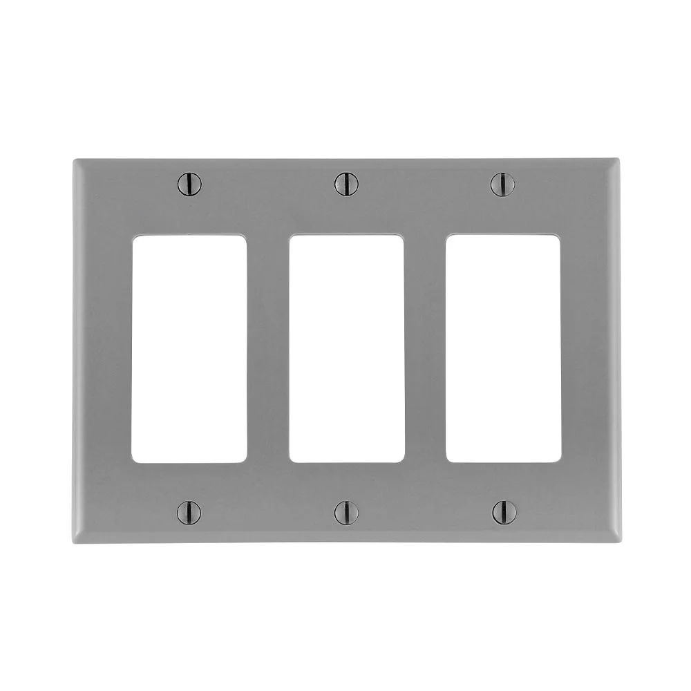 Standard Wallplate, 3 Gangs, Gray, 4-1/2 in H x 6-3/8 in W, Thermoset