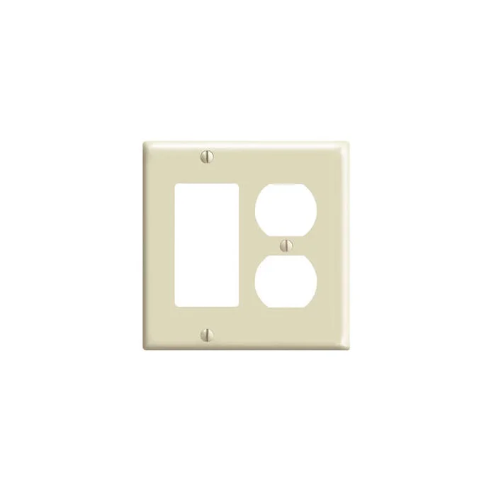 Standard Combination Wallplate, 2 Gangs, Ivory, 4.5 in H x 4.56 in W, Plastic, Ivory, Thermoset