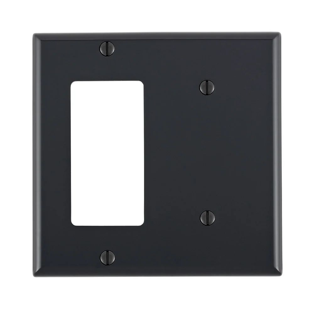 Standard Combination Wallplate, 2 Gangs, Black, 4.5 in H x 4.56 in W, Black, Thermoplastic