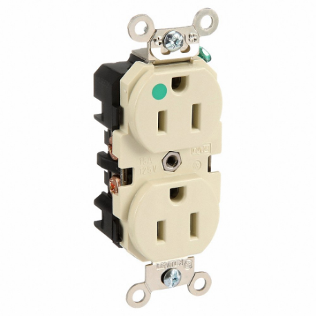 LEVITON 8200-I Receptacle, Duplex, 5-15R, 15 A, 125V AC, Ivory, 2 Poles, Screw Terminals | CR9HUD 792TZ3
