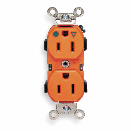 LEVITON 8200-IG Receptacle, Duplex, 5-15R, 15 A, 125V AC, Orange, 2 Poles, Screw Terminals, Std Resist | CR9HUK 792TZ4