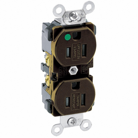 LEVITON 8200-SG Receptacle, Duplex, 5-15R, 15 A, 125V AC, Brown, 2 Poles, Screw Terminals | CR9HTW 792U02
