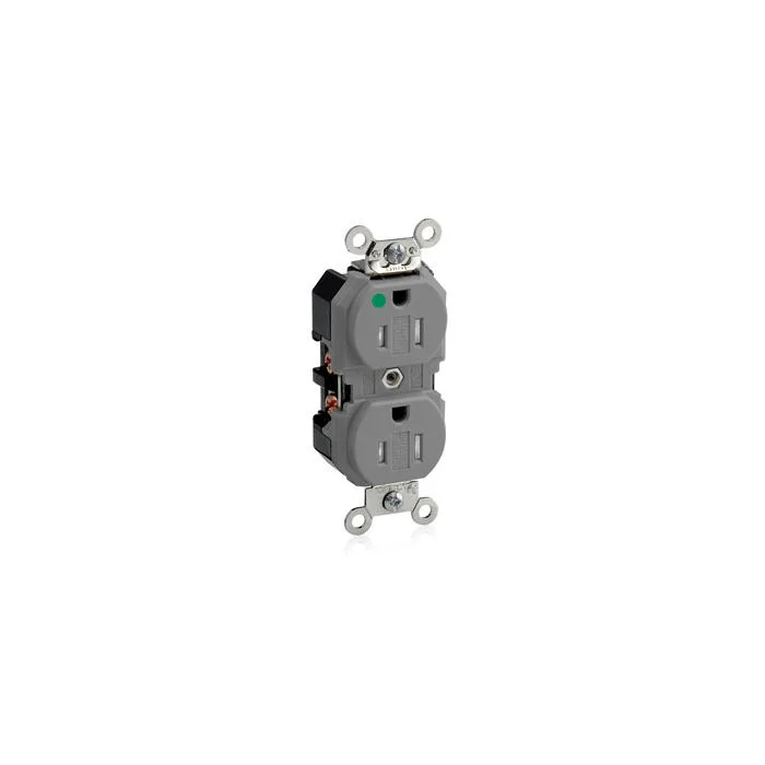 LEVITON 8200-SGG Receptacle, Duplex, 5-15R, 15 A, 125V AC, Gray, 2 Poles, Screw Terminals | CR9HTZ 792U03
