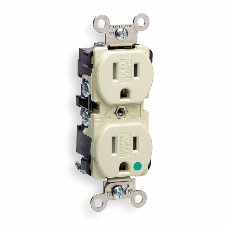 LEVITON 8200-SGI Receptacle, Duplex, 5-15R, 15 A, 125V AC, Ivory, 2 Poles, Screw Terminals | CR9HUE 792U04