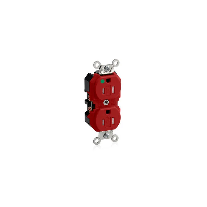 LEVITON 8200-SGR Receptacle, Duplex, 5-15R, 15 A, 125V AC, Red, 2 Poles, Screw Terminals | CR9JBY 792U05