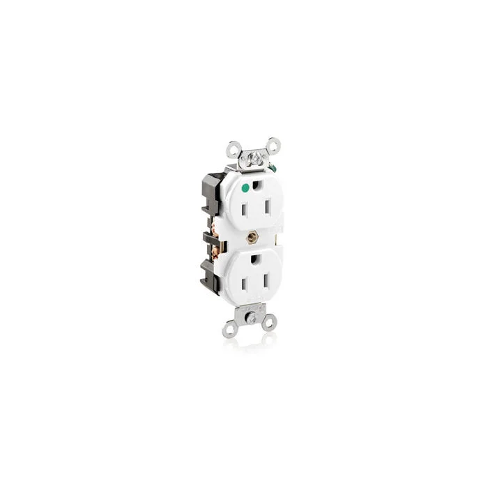 LEVITON 8200-W Receptacle, Duplex, 5-15R, 15 A, 125V AC, White, 2 Poles, Screw Terminals | CR9HUQ 792U07