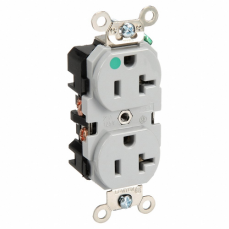 LEVITON 8300-GY Receptacle, Duplex, 5-20R, 20 A, 125V AC, Gray, 2 Poles, Screw Terminals | CR9HWD 792U14