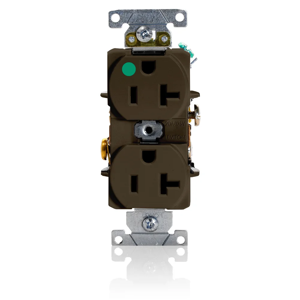 LEVITON 8300-H Receptacle, Duplex, 5-20R, 20 A, 125V AC, Brown, 2 Poles, Screw Terminals | CR9HVW 792U15