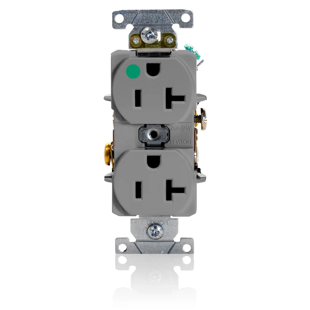 LEVITON 8300-HGY Receptacle, Duplex, 5-20R, 20 A, 125V AC, Gray, 2 Poles, Screw Terminals | CR9HWE 792U16
