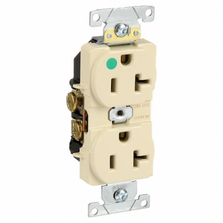 LEVITON 8300-HI Receptacle, Duplex, 5-20R, 20 A, 125V AC, Ivory, 2 Poles, Screw Terminals | CR9HWQ 792U17