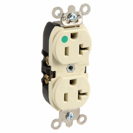 LEVITON 8300-HLI Receptacle, Duplex, 5-20R, 20 A, 125V AC, Ivory, 2 Poles, Screw Terminals | CR9HWP 792U18