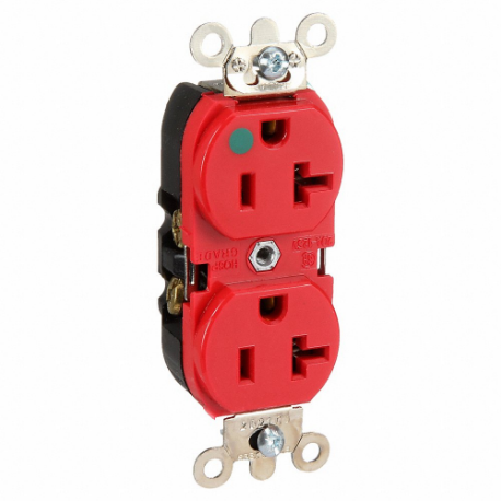 LEVITON 8300-HLR Receptacle, Duplex, 5-20R, 20 A, 125V AC, Red, 2 Poles, Screw Terminals | CR9HXF 792U19