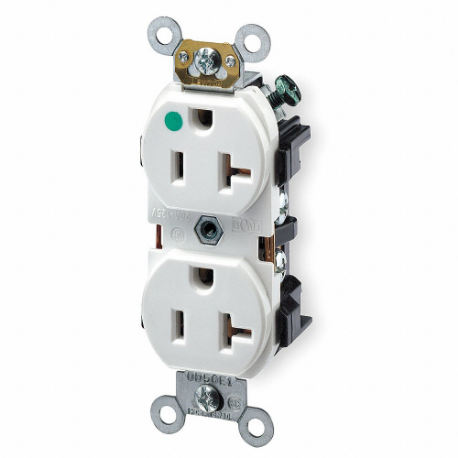 LEVITON 8300-HW Receptacle, Duplex, 5-20R, 20 A, 125V AC, White, 2 Poles, Screw Terminals | CR9HXU 792U22