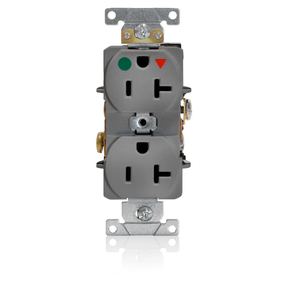 LEVITON 8300-IGG Receptacle, Duplex, 5-20R, 20 A, 125V AC, Gray, 2 Poles, Screw Terminals | CR9HWC 792U25