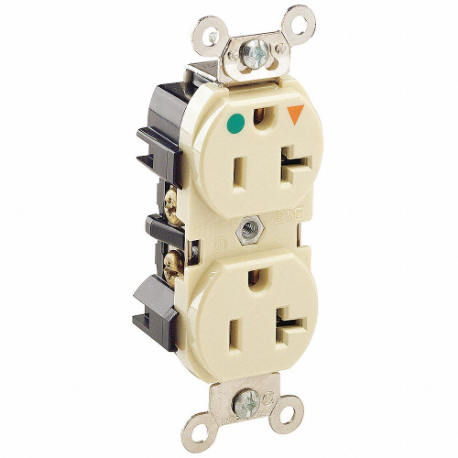 LEVITON 8300-IGI Receptacle, Duplex, 5-20R, 20 A, 125V AC, Ivory, 2 Poles, Screw Terminals | CR9HWR 792U26
