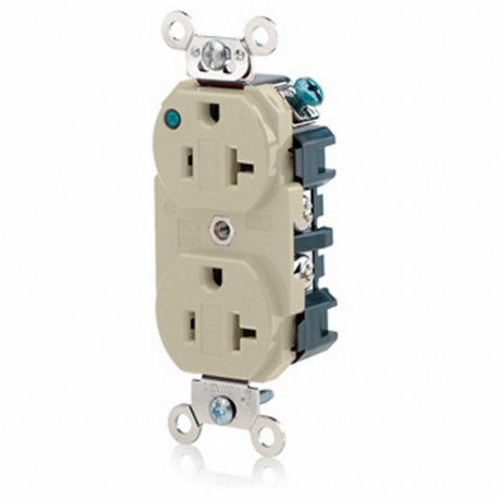 LEVITON 8300-PLI Receptacle, Duplex, 5-20R, 20 A, 125V AC, Ivory, 2 Poles, Screw Terminals | CR9HWM 792U30