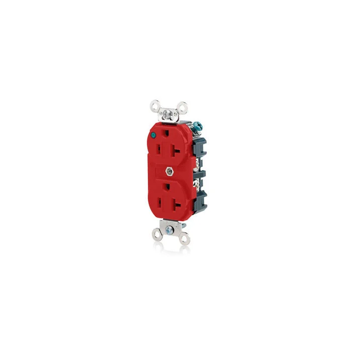 LEVITON 8300-PLR Receptacle, Duplex, 5-20R, 20 A, 125V AC, Red, 2 Poles, Screw Terminals | CR9HXJ 792U31