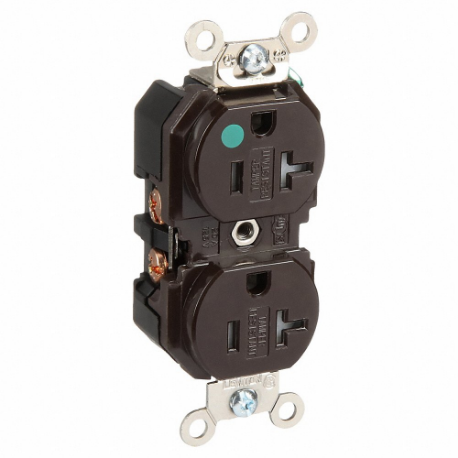 LEVITON 8300-SG Receptacle, Duplex, 5-20R, 20 A, 125V AC, Brown, 2 Poles, Screw Terminals | CR9HVZ 792U33