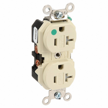 LEVITON 8300-SGI Receptacle, Duplex, 5-20R, 20 A, 125V AC, Ivory, 2 Poles, Screw Terminals | CR9HWU 792U34