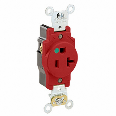 LEVITON 8310-R Receptacle, Single, 5-20R, 20 A, 125V AC, Red, 2 Poles, Screw Terminals | CR9HZT 792U39