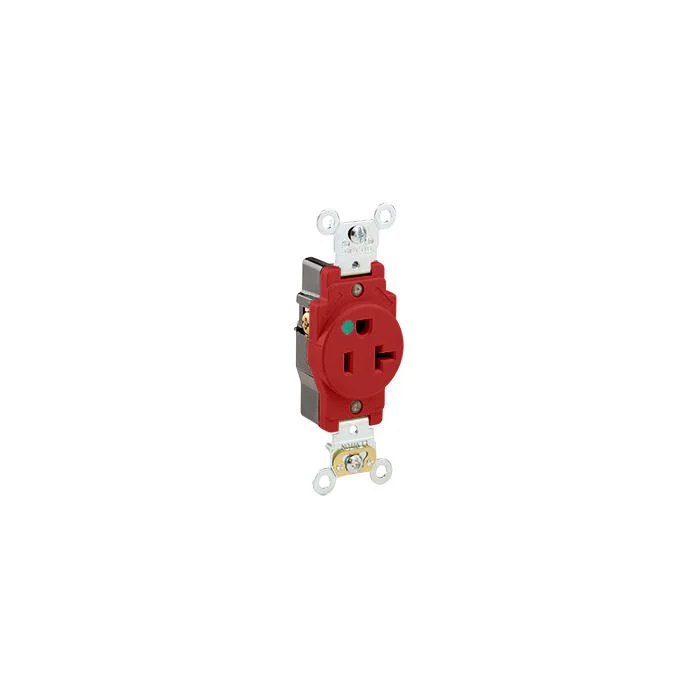 LEVITON 8310-R Receptacle, Single, 5-20R, 20 A, 125V AC, Red, 2 Poles, Screw Terminals | CR9HZT 792U39