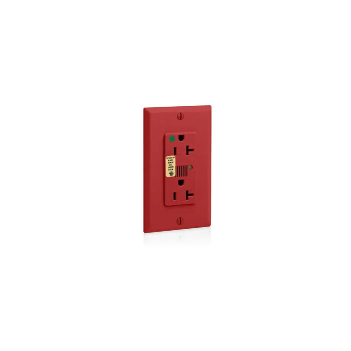 Duplex Straight Blade Surge Protective Receptacle, 20 A, 125 VAC, 2 Poles, 5 kA SCCR, Red, Polycarbonate