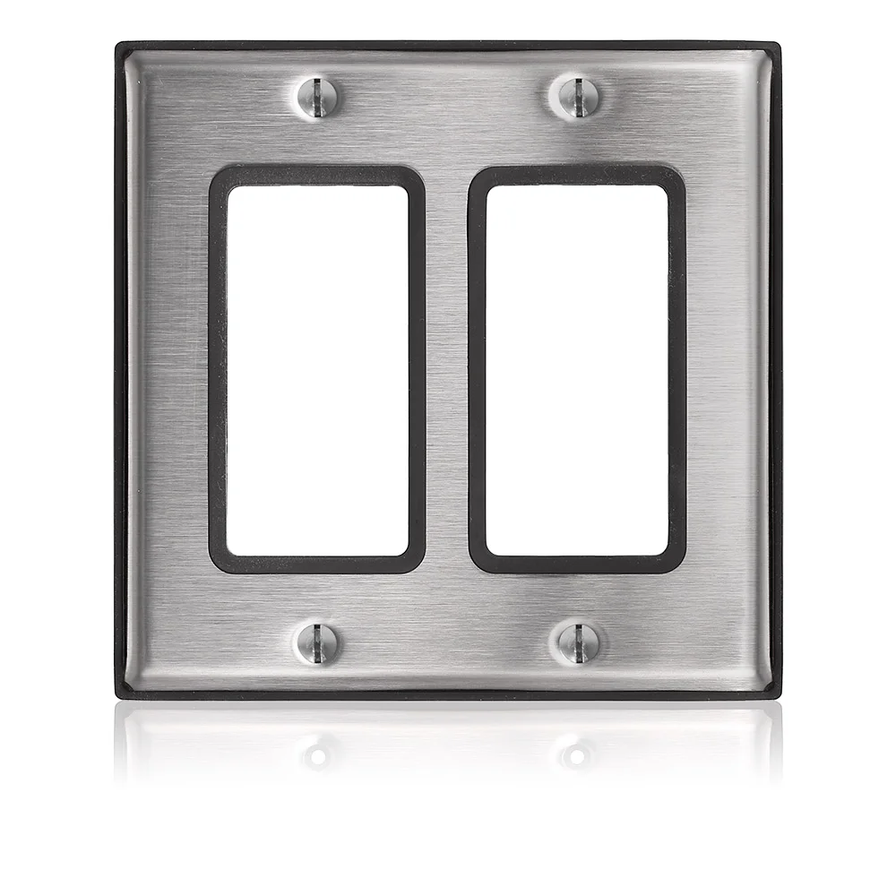 LEVITON 84409-G40 Decora Device Wall Plate, Decorator-Rocker, Stainless Steel, Silver, 2 Outlet Openings | CR9JDX 802G38