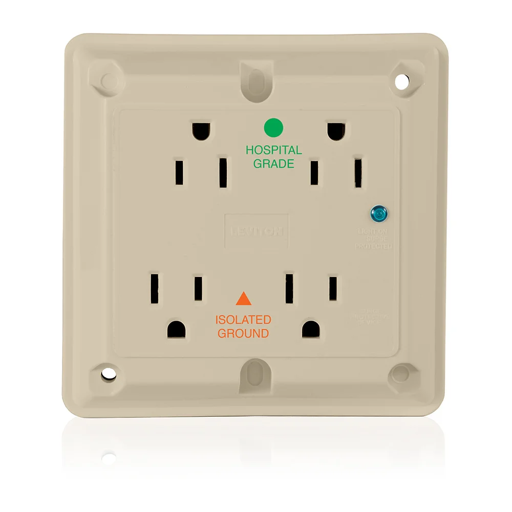 Grounding Quadruplex Surge Protective Straight Blade Receptacle, 125 VAC, 15 A, 2 Poles, 3 Wires, Ivory