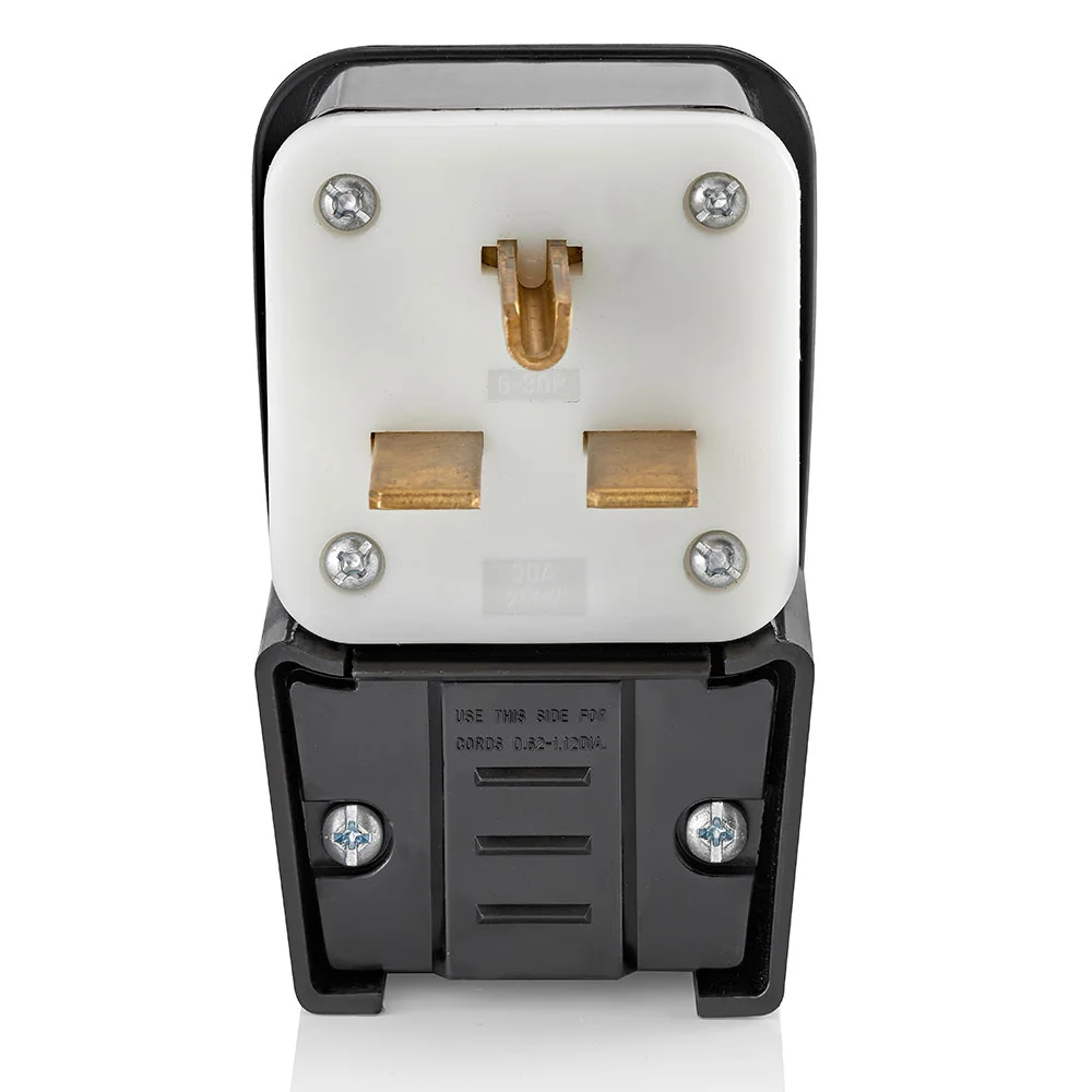 LEVITON 9630-P Angle Straight Blade Plug, 6-30P, 30 A, 250VAC, Black, 2 Poles, Screw Terminals | CR9JDR 792U69