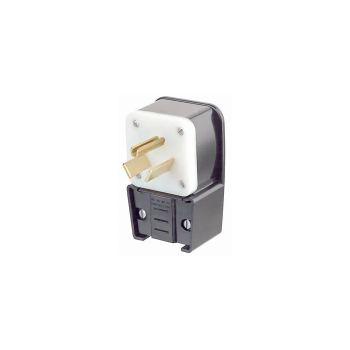 Angled Cable Mount Grounding Straight Blade Plug, 277 VAC, 50 A, 2 Poles, 3 Wires, Black
