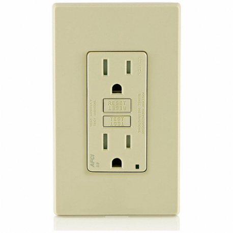LEVITON AFTR1-I Receptacle, Decorator Duplex, 5-15R, 15 A, 125V AC, Ivory, 2 Poles, Screw Terminals | CR9HQM 792U73