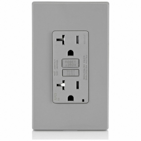 LEVITON AFTR2-GY Receptacle, Decorator Duplex, 5-20R, 20 A, 125V AC, Gray, 2 Poles, Screw Terminals | CR9HRK 792U78