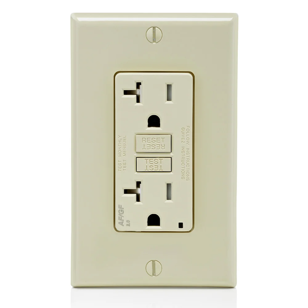 Dual Function Monochromatic Tamper-Resistant AFCI/GFCI Receptacle, 125 VAC, 20 A, 2 Poles, 3 Wires, Ivory