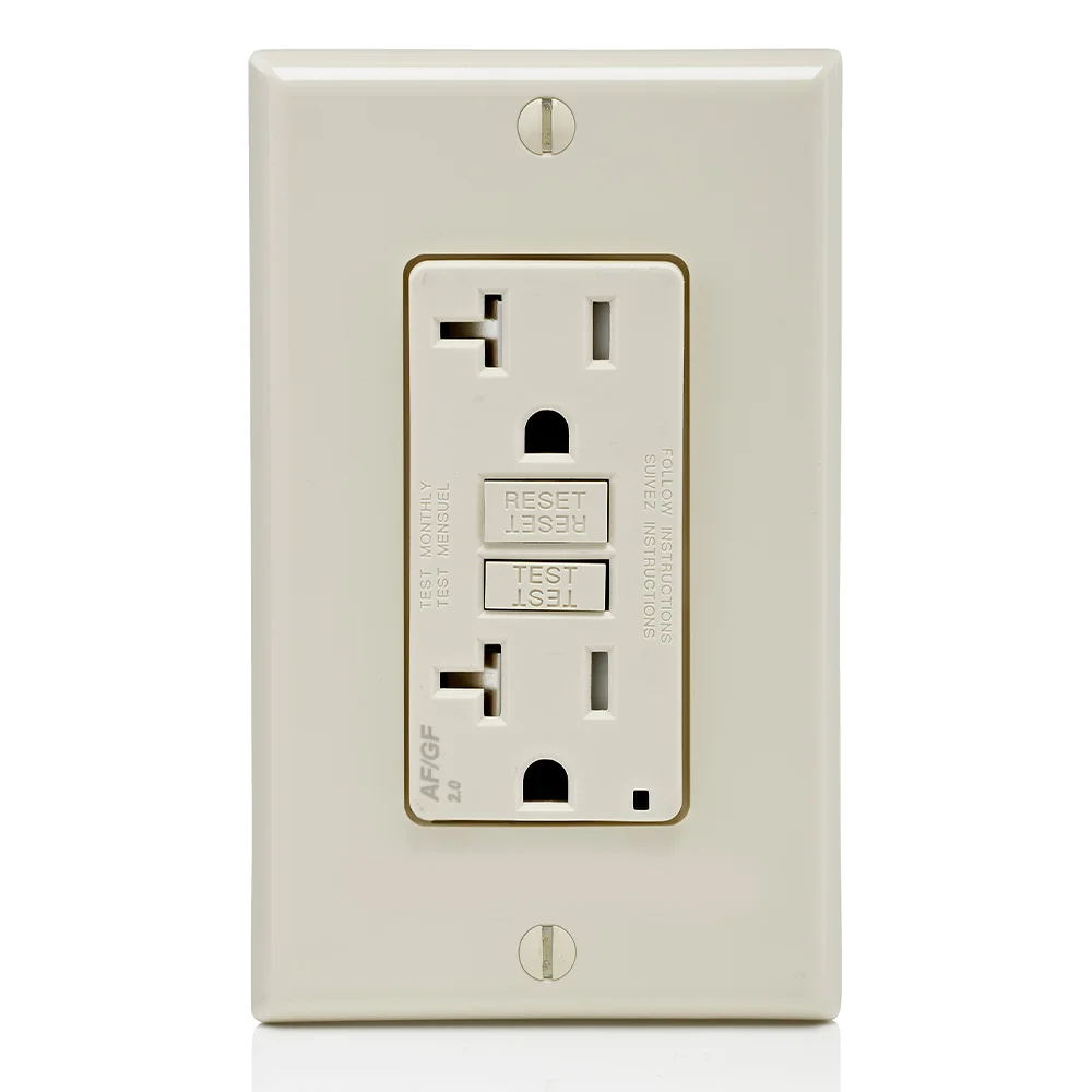 Dual Function Monochromatic Tamper-Resistant AFCI/GFCI Receptacle, 125 VAC, 20 A, 2 Poles, 3 Wires, Light Almond