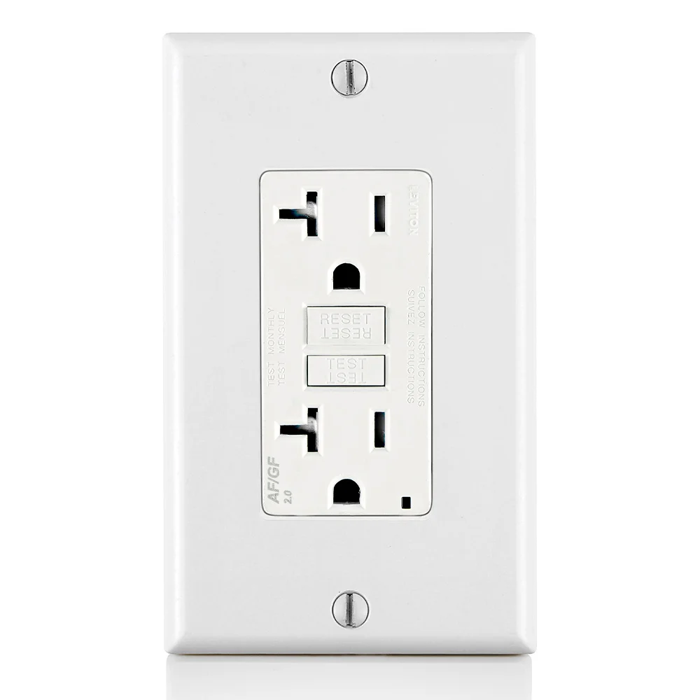 Dual Function AFCI/GFCI Receptacle, 125 VAC, 20 A, 2 Poles, 3 Wires, White