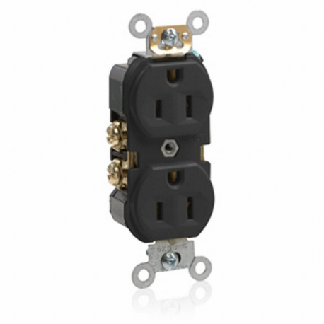 LEVITON BR15-E Receptacle, Duplex, 5-15R, 15 A, 125V AC, Black, 2 Poles, Screw Terminals, Std Resist | CR9HTT 792U82