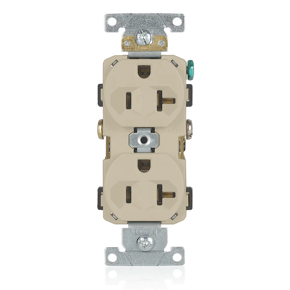 LEVITON BR20-I Receptacle, Duplex, 5-20R, 20 A, 125V AC, Ivory, 2 Poles, Screw Terminals, Std Resist | CR9JBG 792U85