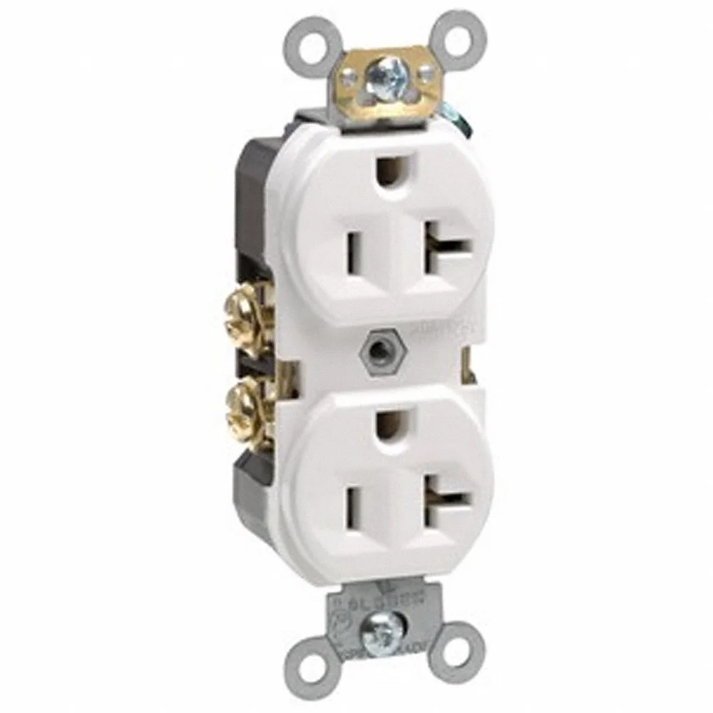 LEVITON BR20-W Receptacle, Duplex, 5-20R, 20 A, 125V AC, White, 2 Poles, Screw Terminals, Std Resist | CR9HYB 792U86