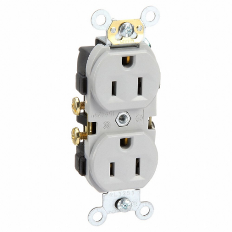 LEVITON CR15-GY Receptacle, Duplex, 5-15R, 15 A, 125V AC, Gray, 2 Poles, Screw Terminals, Std Resist | CR9HUB 792U90