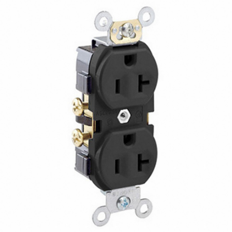 LEVITON CR20-E Receptacle, Duplex, 5-20R, 20 A, 125V AC, Black, 2 Poles, Screw Terminals, Std Resist | CR9HVR 792U95