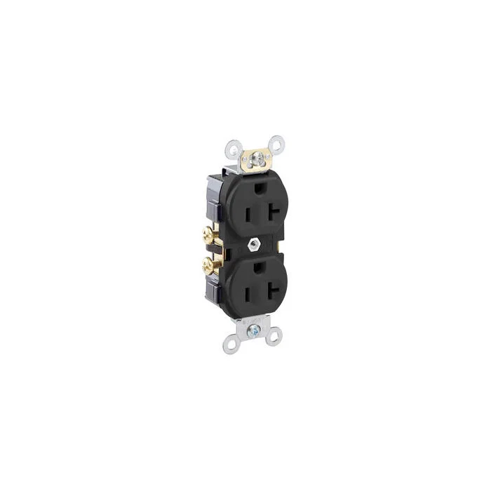 LEVITON CR20-E Receptacle, Duplex, 5-20R, 20 A, 125V AC, Black, 2 Poles, Screw Terminals, Std Resist | CR9HVR 792U95