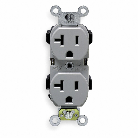 LEVITON CR20-GY Receptacle, Duplex, 5-20R, 20 A, 125V AC, Gray, 2 Poles, Screw Terminals, Std Resist | CR9HWG 792U96