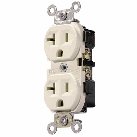 LEVITON CR20-I Receptacle, Duplex, 5-20R, 20 A, 125V AC, Ivory, 2 Poles, Screw Terminals, Std Resist | CR9HWV 792U97