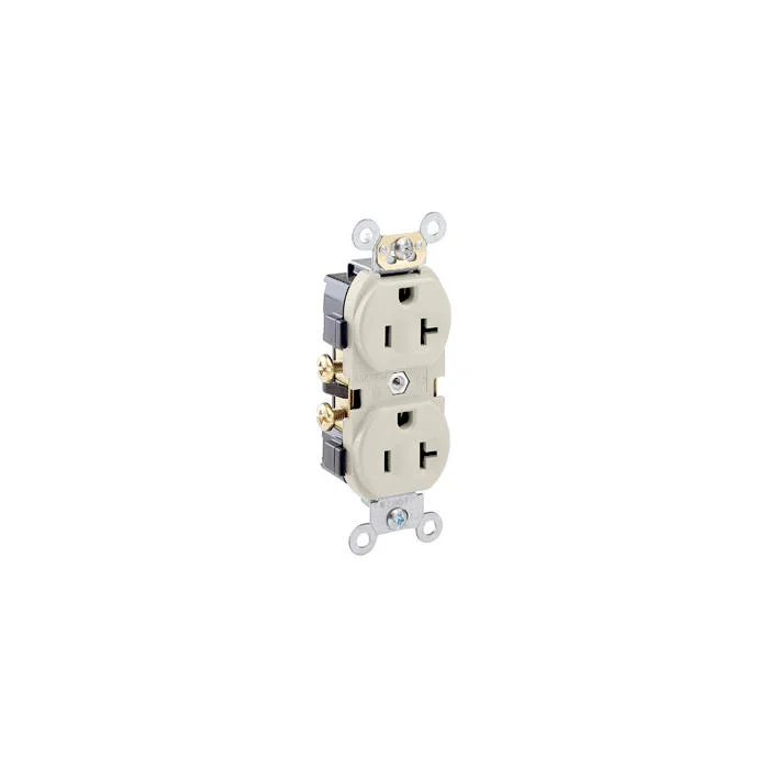 LEVITON CR20-T Receptacle, Duplex, 5-20R, 20 A, 125V AC, Light Almond, 2 Poles, Screw Terminals | CR9JAQ 792U98