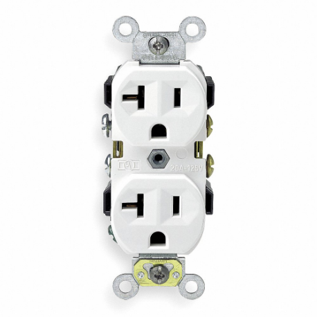LEVITON CR20-W Receptacle, Duplex, 5-20R, 20 A, 125V AC, White, 2 Poles, Screw Terminals, Std Resist | CR9HYA 792U99