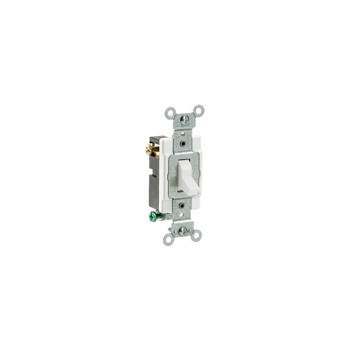 Toggle Switch, 3-Way, 120/277 VAC, 15 A, 1/2/2 HP, White