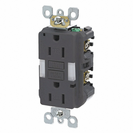 LEVITON GFNL1-E GFI Receptacle, Decorator Duplex, 5-15R, 15 A, 125 VAC, Black, 2 Poles, Screw Terminals | CR9HLP 792UA8