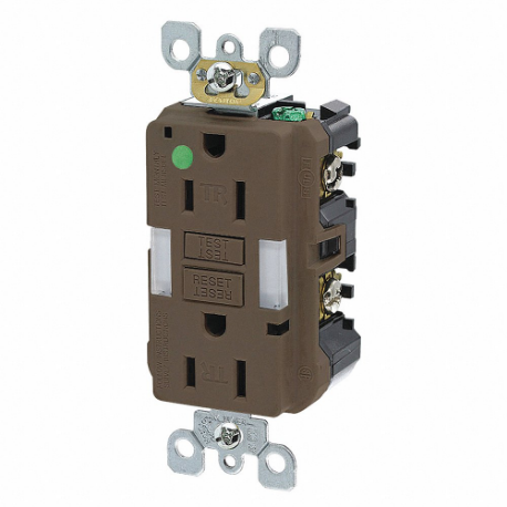 LEVITON GFNL1-HG GFI Receptacle, Decorator Duplex, 5-15R, 15 A, 125 VAC, Brown, 2 Poles, Screw Terminals | CR9HLY 792UA9